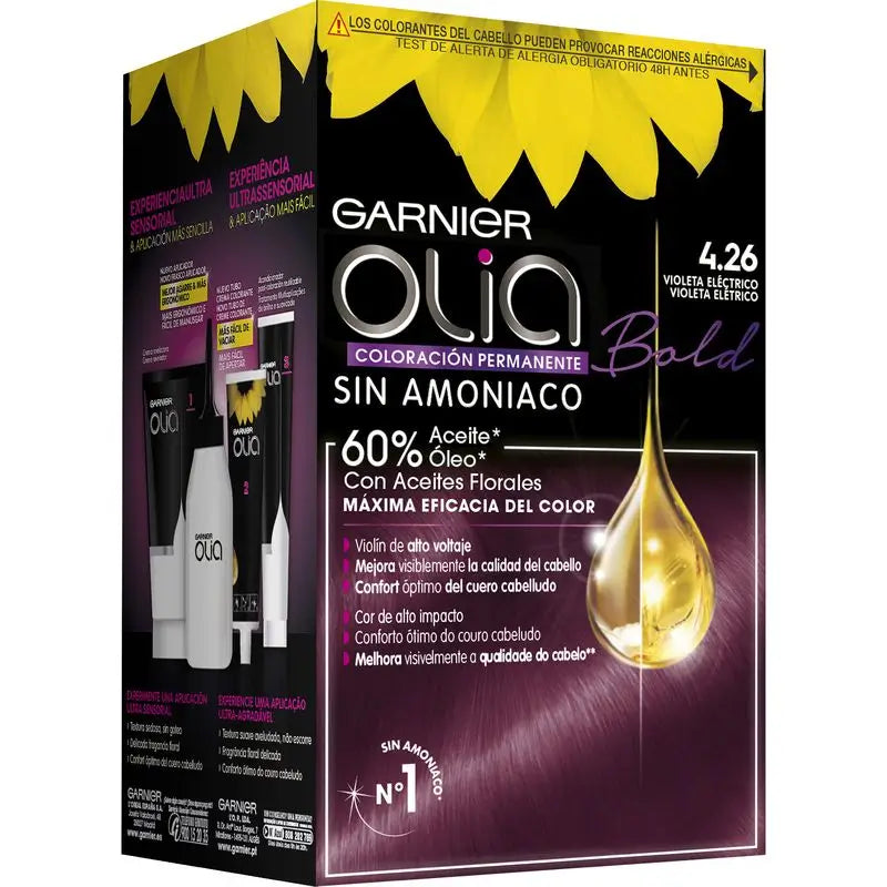 Garnier Olia Coloration permanente sans ammoniaque, odeur agréable avec des huiles florales naturelles - Bold Violet Electric 4.26
