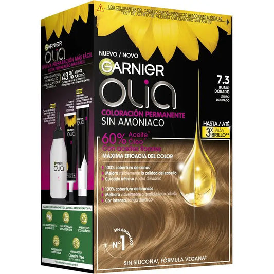 Garnier Olia Coloration Permanente Sans Ammoniaque, Odeur Agréable Avec Huiles Florales Naturelles - Blond Doré 7.3
