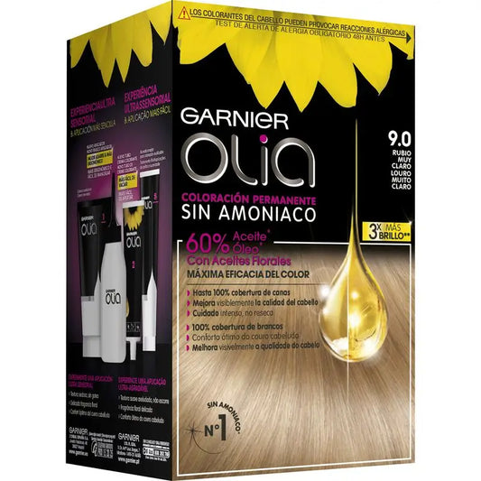 Garnier Olia Coloration Permanente Sans Ammoniaque, Odeur Agréable Aux Huiles Florales D'origine Naturelle - Blond Très Clair 9.0