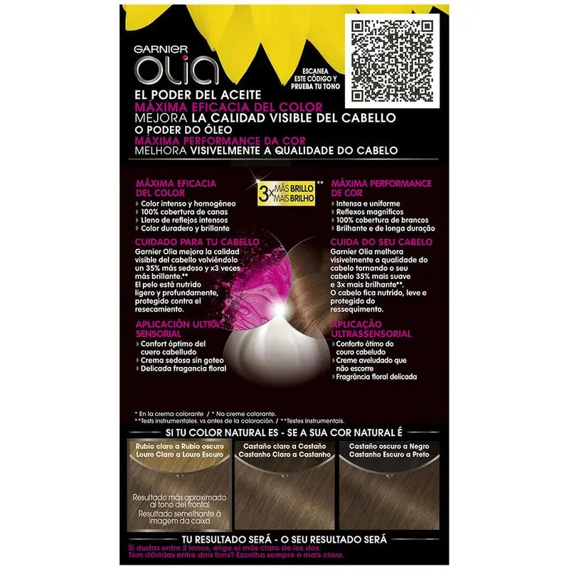Garnier Olia Coloration Permanente Sans Ammoniaque, Odeur Agréable Avec Huiles Florales Naturelles - Blond Foncé 6.0