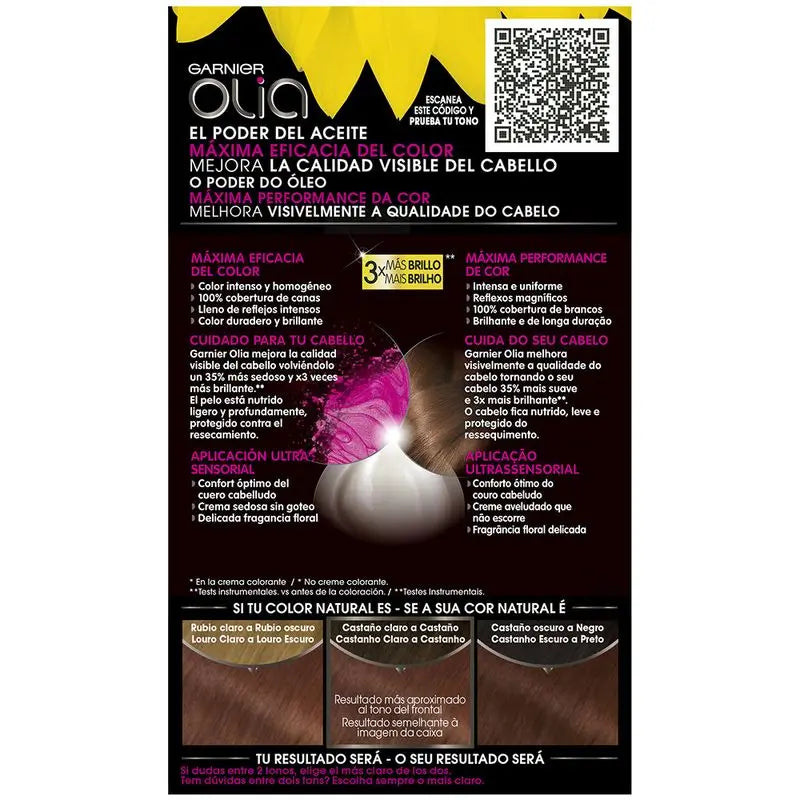 Garnier Olia Coloration permanente sans ammoniaque pour un parfum agréable avec des huiles florales naturelles - Acajou 5.5