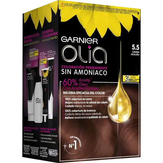 Garnier Olia Coloration permanente sans ammoniaque pour un parfum agréable avec des huiles florales naturelles - Acajou 5.5