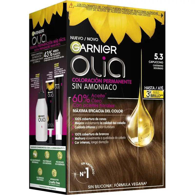 Garnier Olia Coloration Permanente Sans Ammoniaque Pour Une Odeur Agréable Avec Des Huiles Florales Naturelles - Cappuccino 5.3