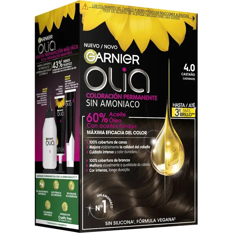 Garnier Olia Coloration permanente sans ammoniaque pour un parfum agréable avec des huiles florales naturelles - Châtaigne 4.0