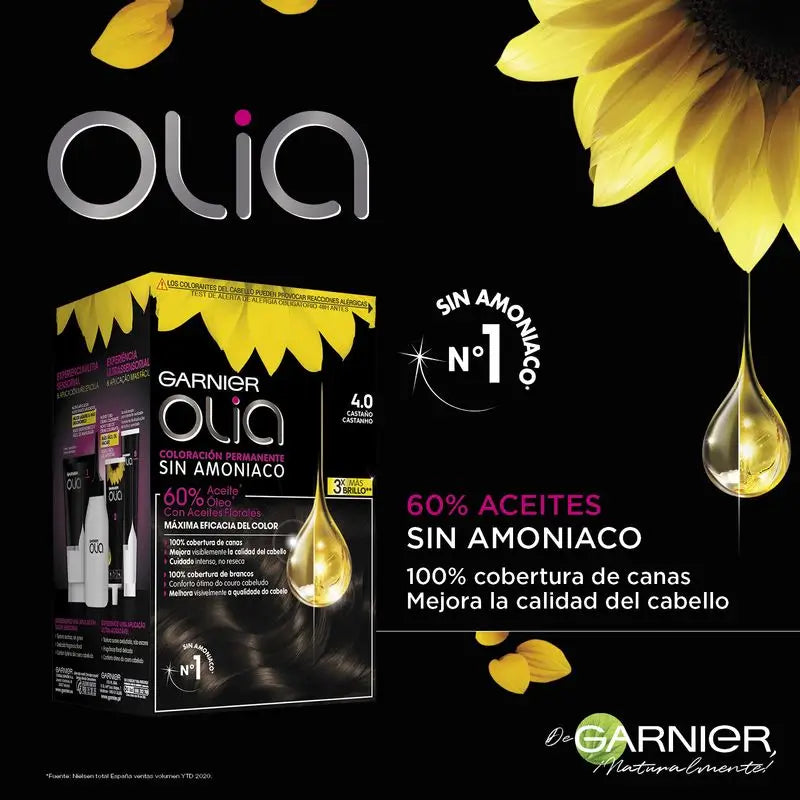 Garnier Olia Coloration permanente sans ammoniaque pour un parfum agréable avec des huiles florales naturelles - Châtaigne 4.0