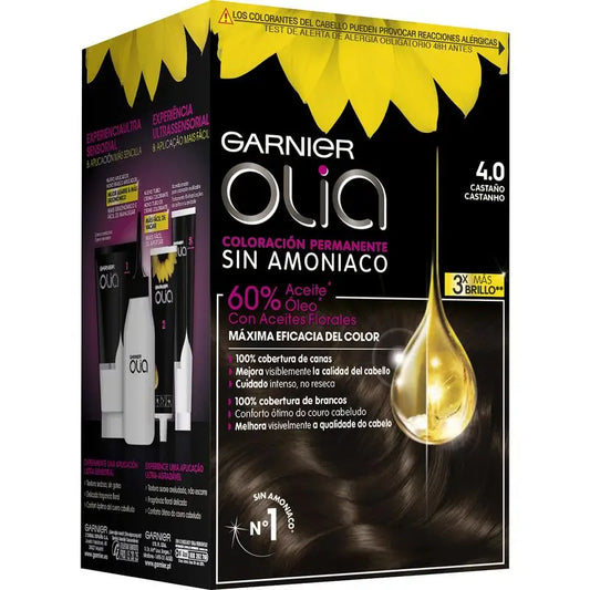 Garnier Olia Coloration permanente sans ammoniaque pour un parfum agréable avec des huiles florales naturelles - Châtaigne 4.0