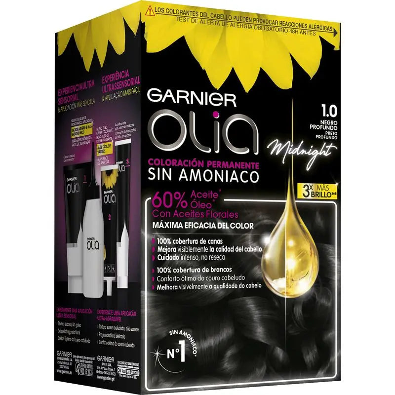 Garnier Olia Coloration Permanente Sans Ammoniaque Pour Une Odeur Agréable Avec Des Huiles Florales Naturelles - Noir Ebène 1.0
