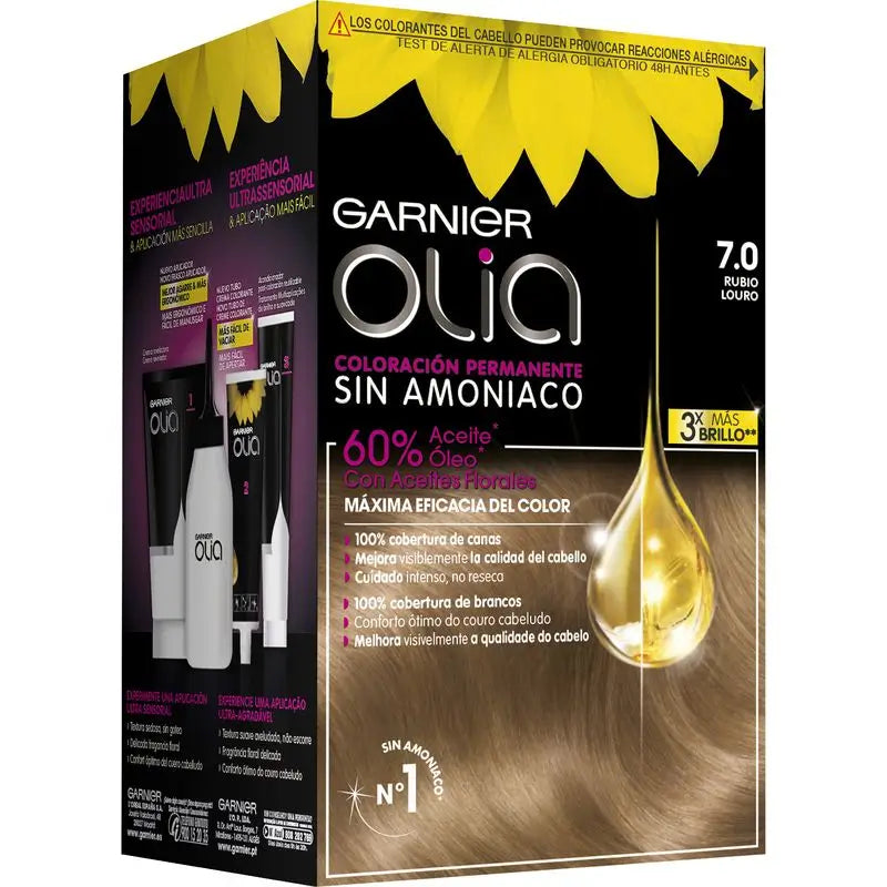 Garnier Olia Coloration permanente sans ammoniaque pour une odeur agréable avec des huiles florales naturelles - Blonde 7.0