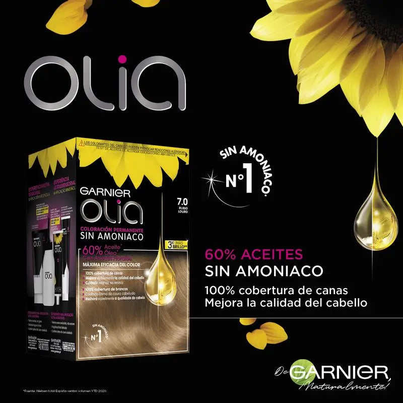 Garnier Olia Coloration permanente sans ammoniaque pour une odeur agréable avec des huiles florales naturelles - Blonde 7.0