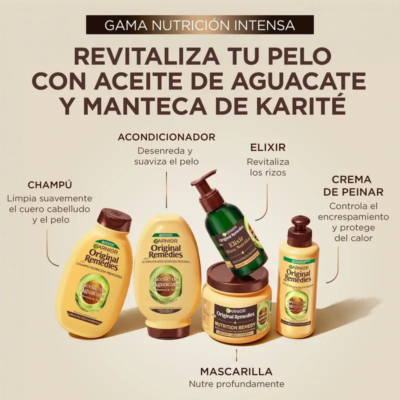 Garnier Original Remedies Crème à l'avocat et au beurre de karité pour cheveux indisciplinés et crépus 200 ml