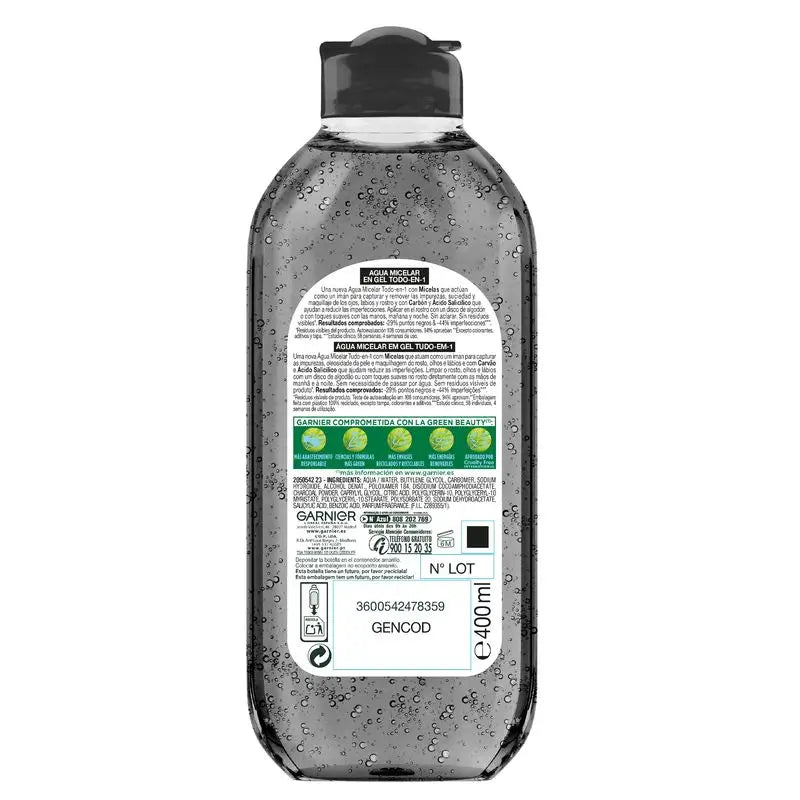 Gelée d'eau purifiante Garnier Pure Active au charbon de bois et à l'acide salicylique, 400 ml