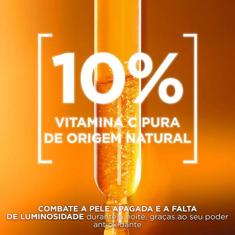 Sérum de nuit anti-imperfections Garnier avec 10% de vitamine C. Résultats sur les taches, la peau terne et les ridules.