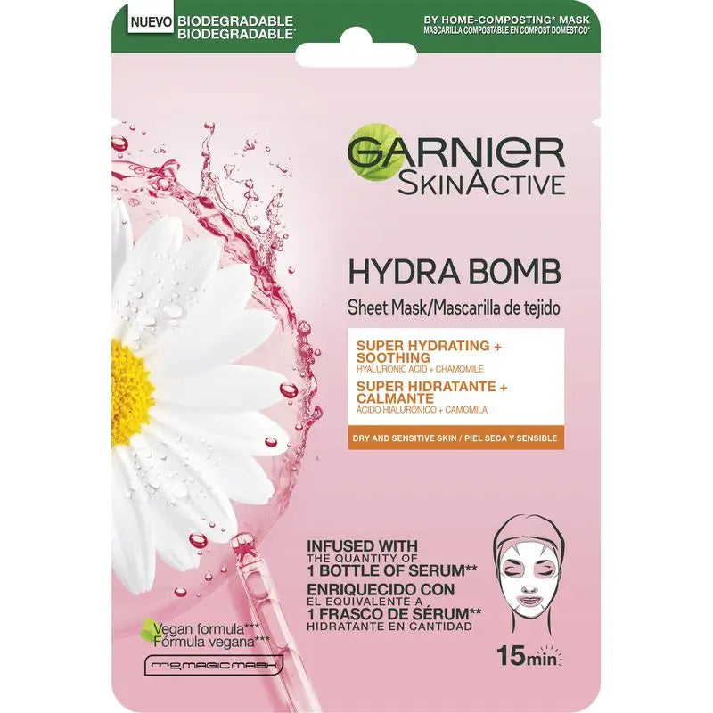 Garnier Skin Active Mask Tissu Hydra Bomb Masque en tissu hydratant et apaisant à l'acide hyaluronique et à la camomille