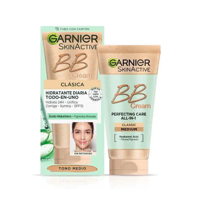 Garnier Skinactive Bb Cream Classic Medium Tone. Hydratant Tout-en-Un Avec Couleur Spf15, 50Ml