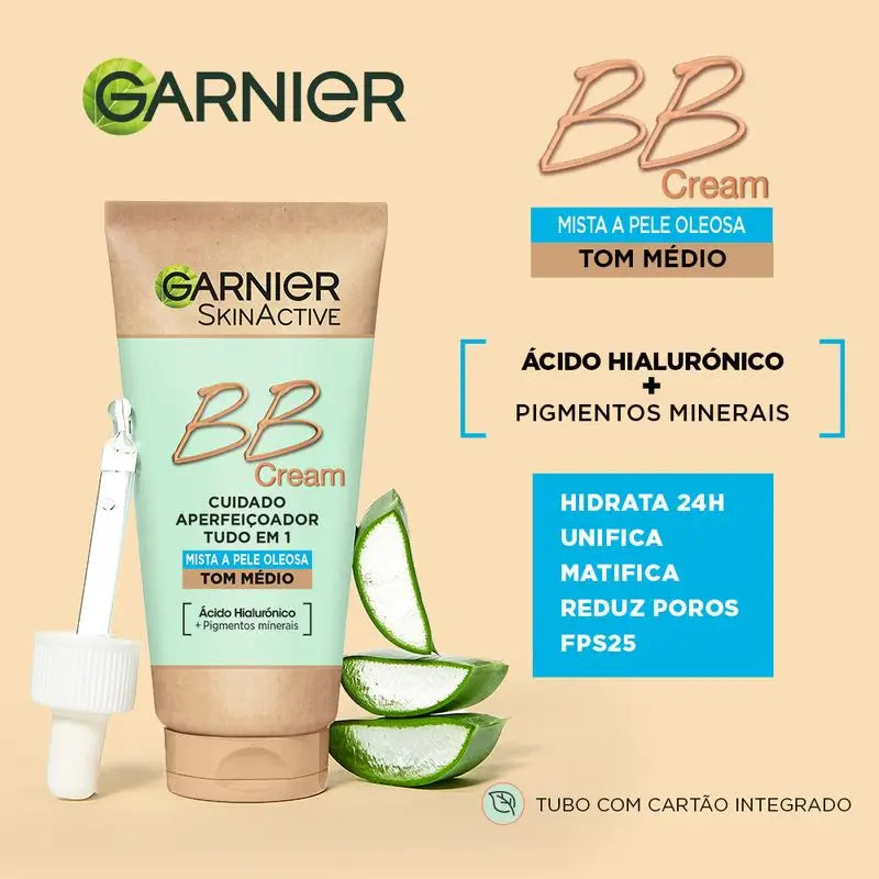 Garnier Skinactive Mattifying Bb Cream Pour Peau mixte à grasse de tonalité moyenne. Hydratant tout-en-un avec couleur Spf 25, 50 ml