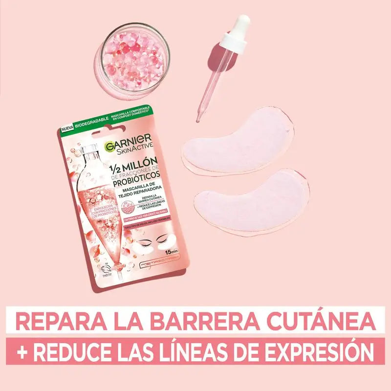 Garnier Tissue Mask Masque réparateur pour le contour des yeux avec 1/2 million de fractions probiotiques réduit les rides d'expression