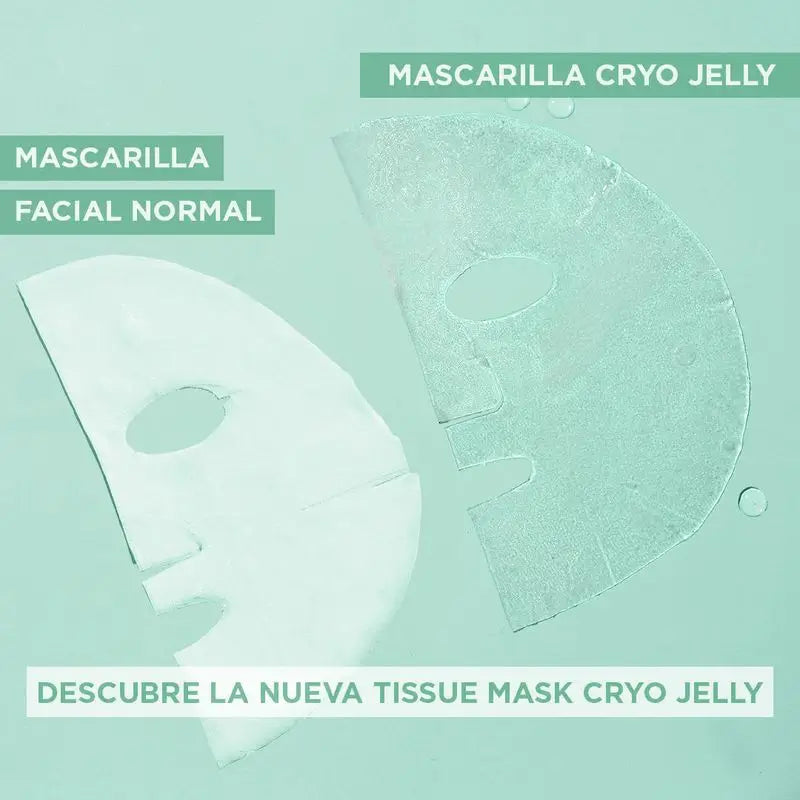 Garnier Tissue Mask Hyaluronic Cryo Jelly Anti-Fatigue Pour Peau Fatiguée. 4% Glycérine + Menthol + Acide Hyaluronique.