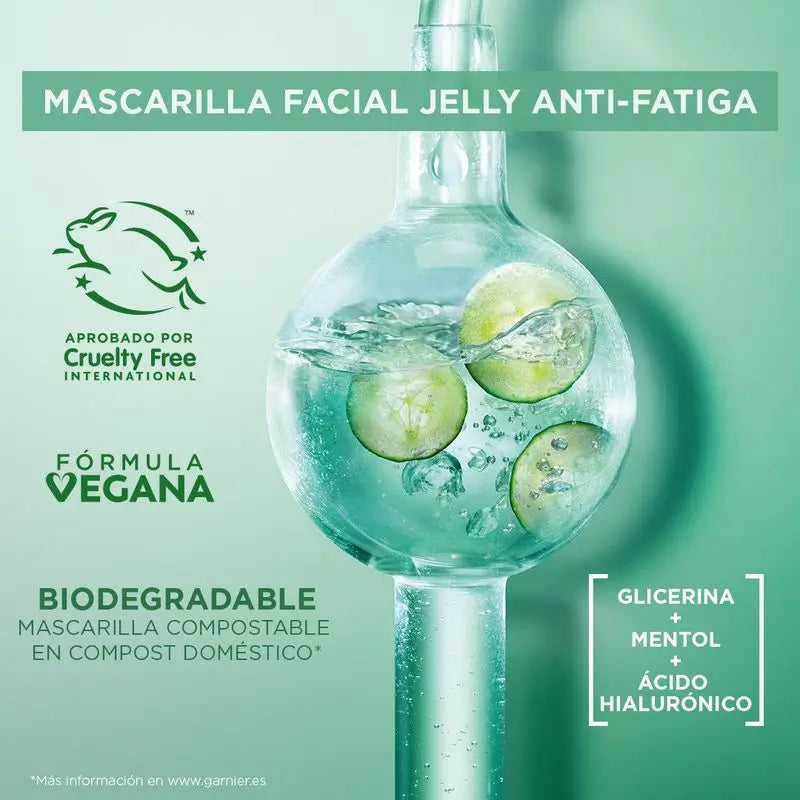 Garnier Tissue Mask Hyaluronic Cryo Jelly Anti-Fatigue Pour Peau Fatiguée. 4% Glycérine + Menthol + Acide Hyaluronique.