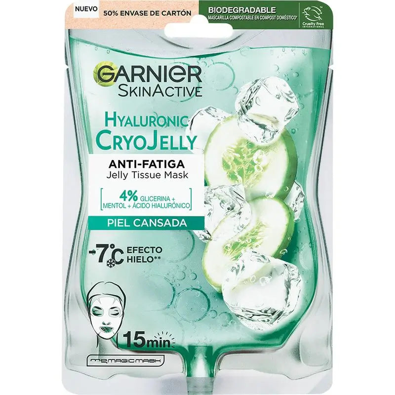 Garnier Tissue Mask Hyaluronic Cryo Jelly Anti-Fatigue Pour Peau Fatiguée. 4% Glycérine + Menthol + Acide Hyaluronique.
