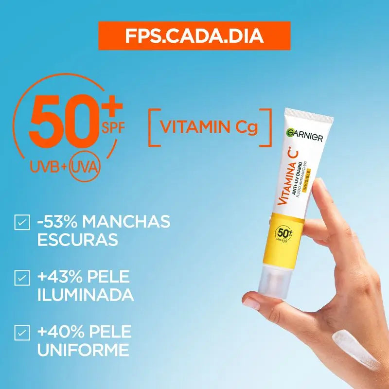 Garnier Vitamine C Invisible Anti-Uv Fluide Quotidien Anti-Taches Fps50+, 40 Ml