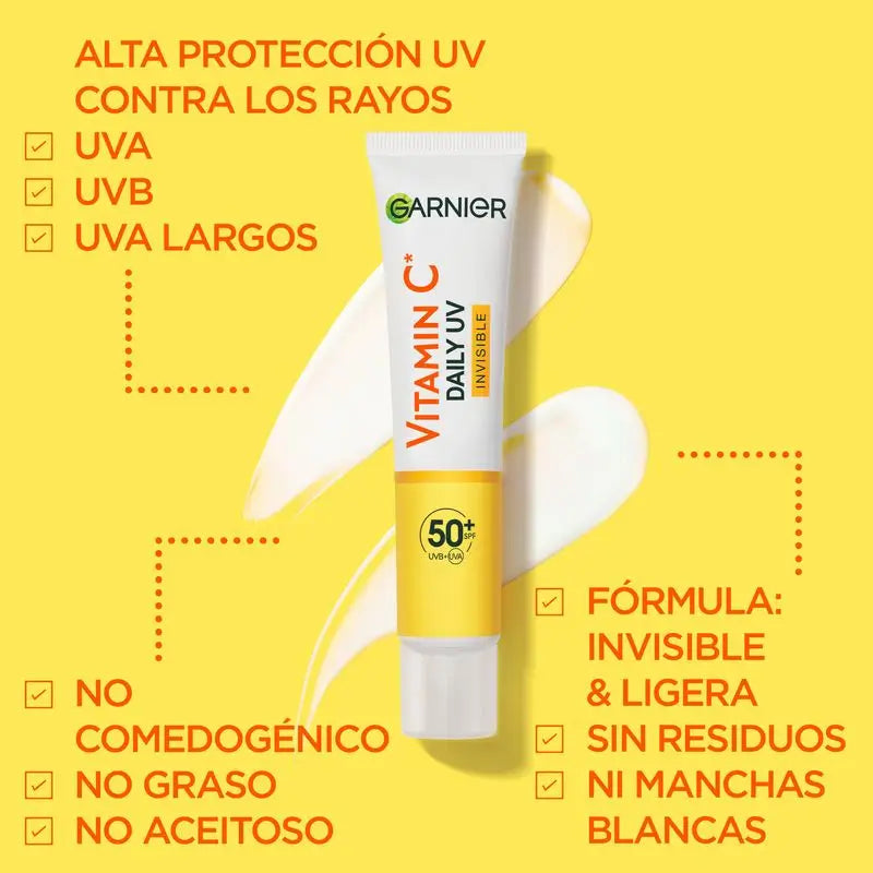 Garnier Vitamine C Invisible Anti-Uv Fluide Quotidien Anti-Taches Fps50+, 40 Ml