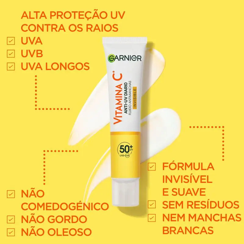 Garnier Vitamine C Invisible Anti-Uv Fluide Quotidien Anti-Taches Fps50+, 40 Ml