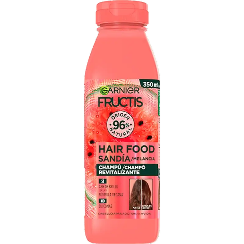 GarnierFructis Hair Food Shampooing revitalisant à la pastèque pour les cheveux ternes et sans vie 350 ml