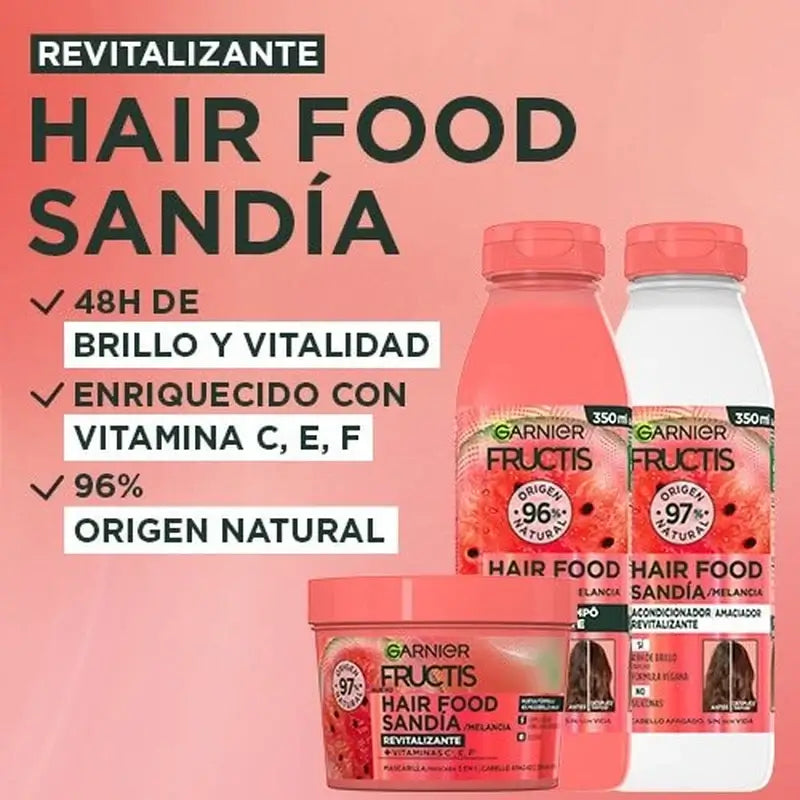 GarnierFructis Hair Food Shampooing revitalisant à la pastèque pour les cheveux ternes et sans vie 350 ml