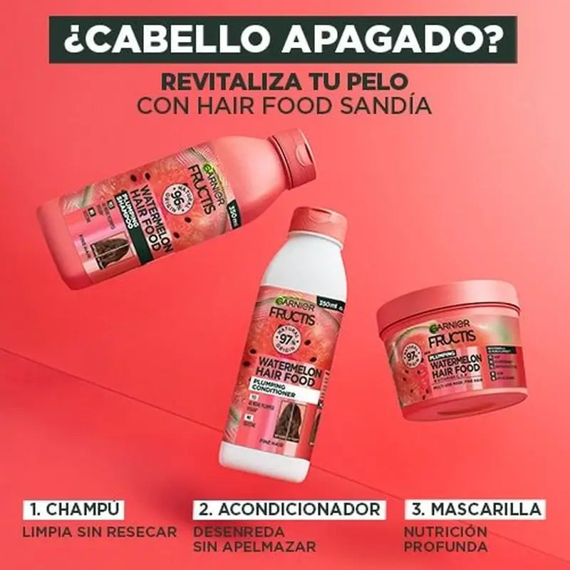 GarnierFructis Hair Food Shampooing revitalisant à la pastèque pour les cheveux ternes et sans vie 350 ml