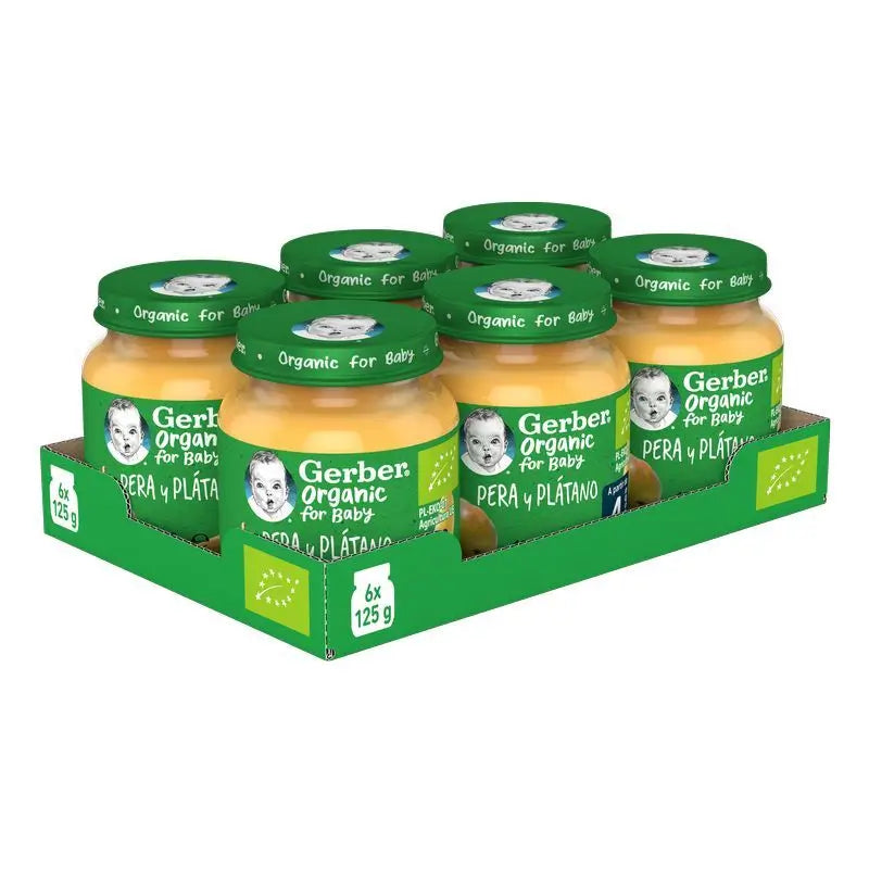 GERBER Pack Poire biologique Platano Poire en pot, 125g x 6 unités