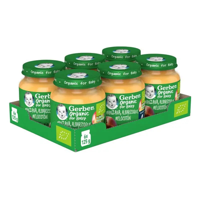 GERBER Pack Pots de gelée de pommes, d'abricots et de pêches bio, 125g x 6 unités