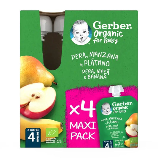 GERBER Pouch Organic Multipack Poire, Pomme, Banane
