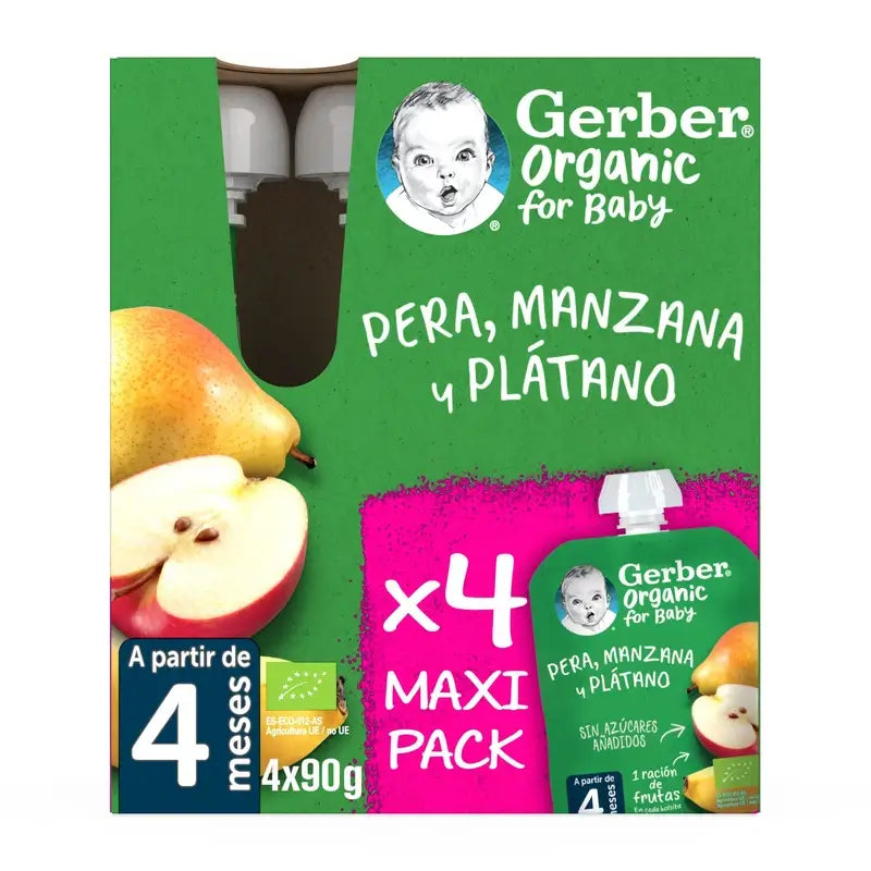 GERBER Pouch Organic Multipack Poire, Pomme, Banane