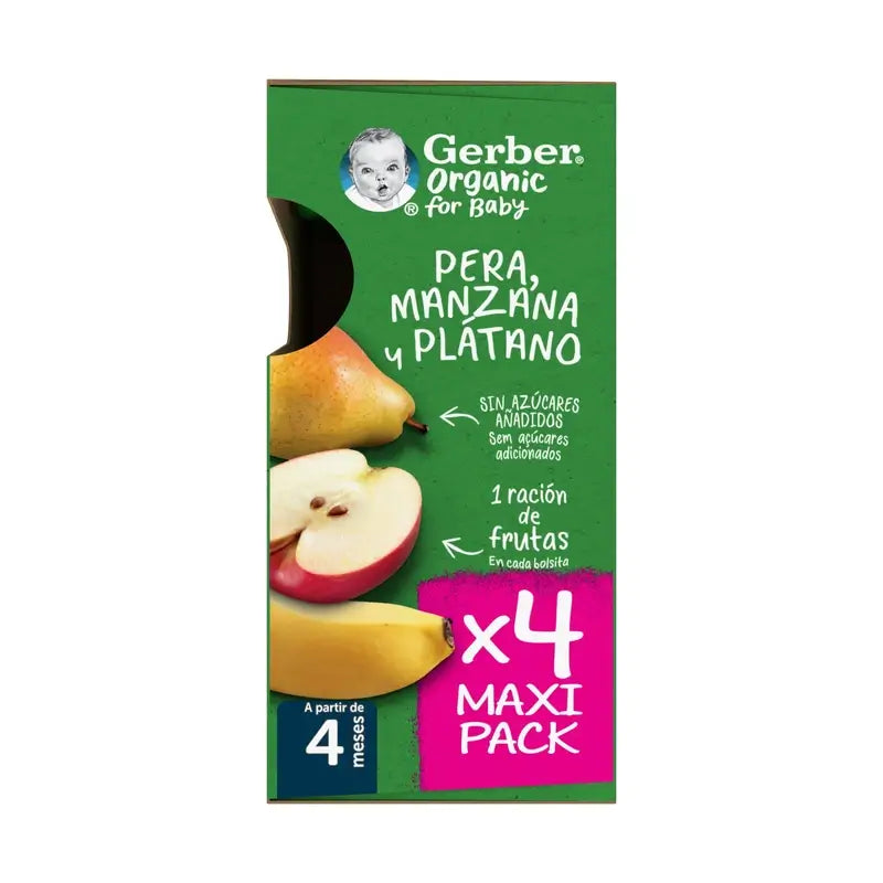 GERBER Pouch Organic Multipack Poire, Pomme, Banane