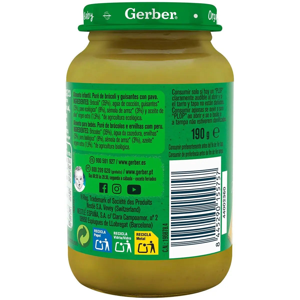 Gerber Organic Pots de brocoli, pois et dinde en bocaux, 190g