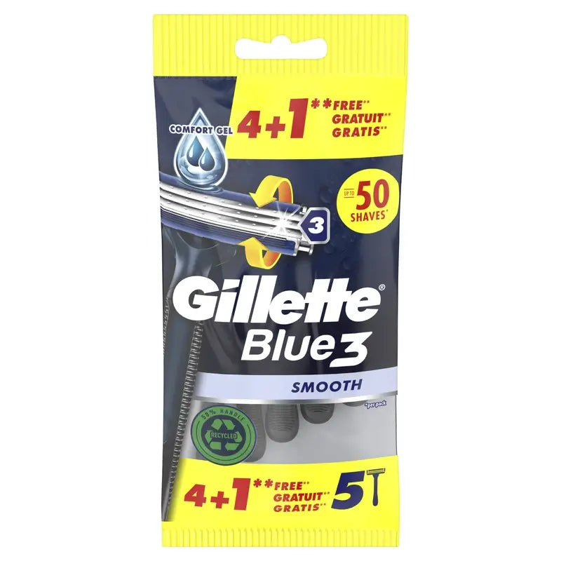 Gillette Blue3 Smooth Rasoirs jetables pour hommes, 5 pcs.