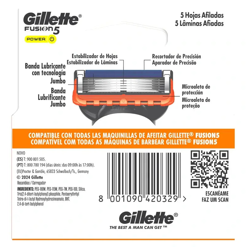 Lames de rechange pour rasoirs pour hommes Gillette Fusion5 Power, 4 pièces