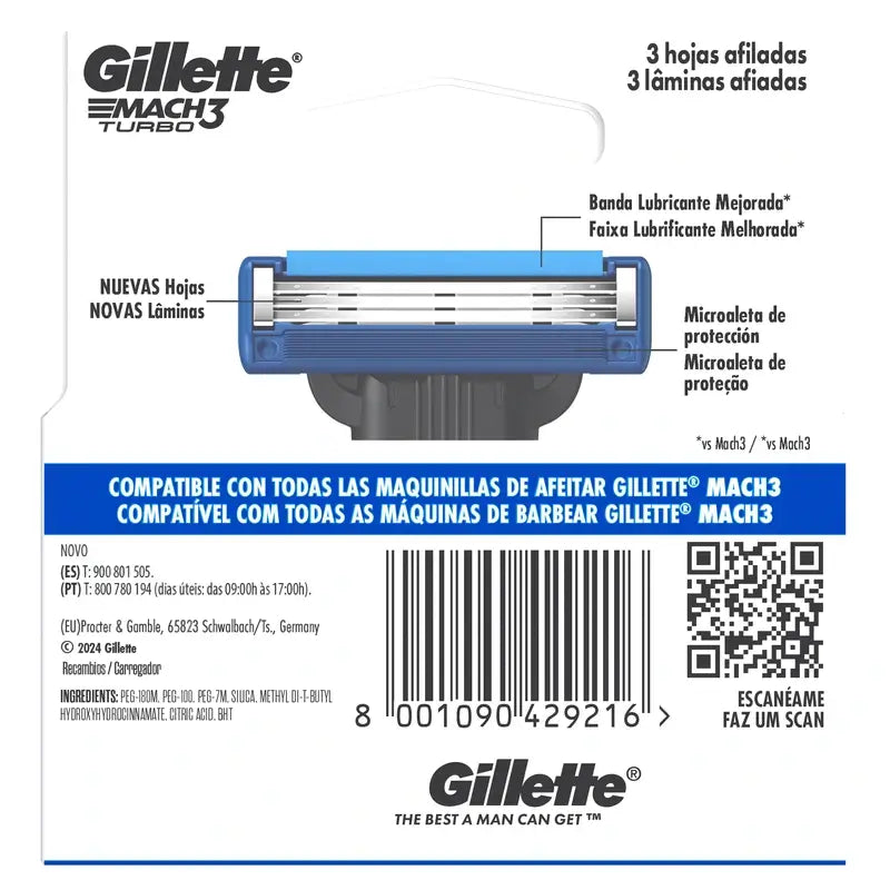 Recharges de rasoir pour hommes Gillette Mach3 Turbo, 4 pcs.