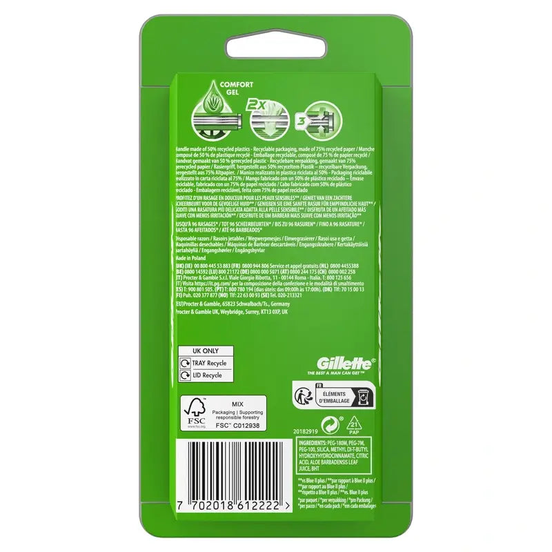 Gillette Sensor3 Sensitive Rasoirs de sûreté jetables pour hommes, bande lubrifiante, 8 pcs.