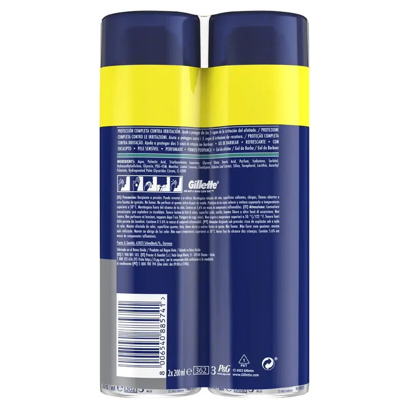 Gillette Series Gel de rasage rafraîchissant à l'eucalyptus, 2x200 ml