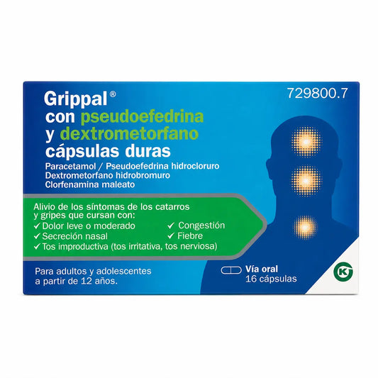 Grippal avec Pseudoephredrine et Dextromethorphan 16 gélules