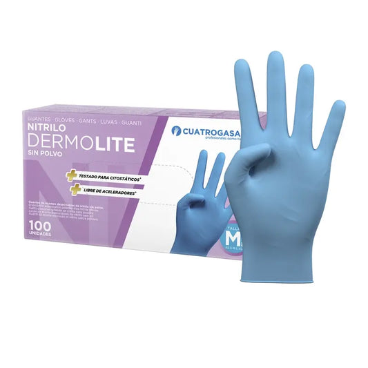 Cuatrogasa Dermolite Gants nitrile sans poudre Bleu Taille M, 100 unités