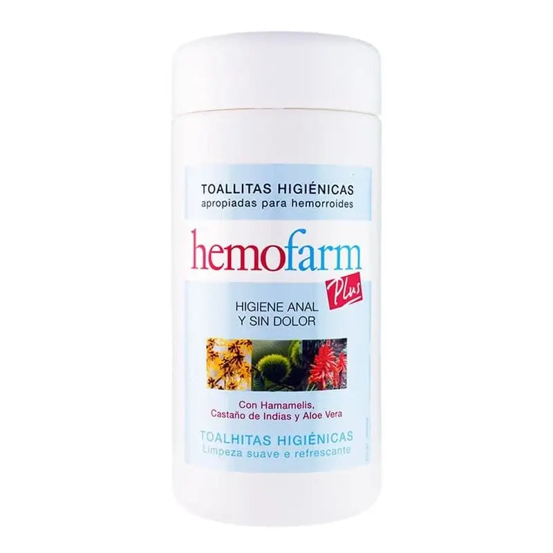 Hemofarm Plus, flacon de 60 lingettes contre les hémorroïdes