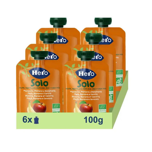 Hero Baby Pack Eco Hero Solo Sachet Pomme, Banane et Carotte, 6 X 100 grammes