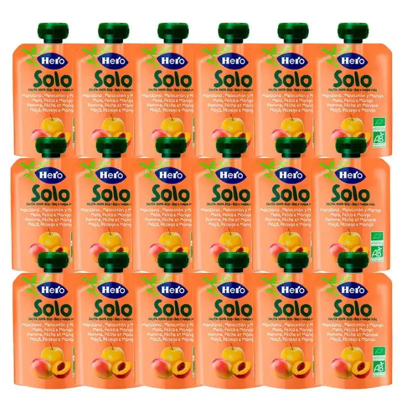 Hero Baby Pack Pomme Pêche Mangue Eco Sachet, 18 X 100 Gr