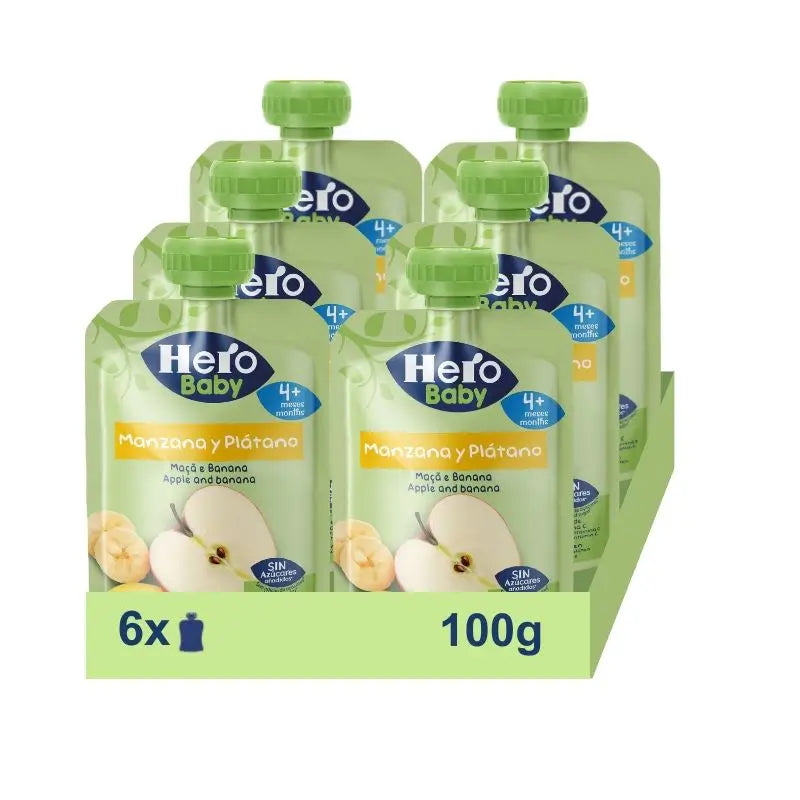 Hero Baby Pack Sachet Pomme & Banane, 6 X 100 grammes