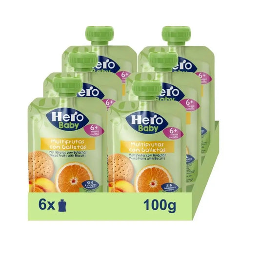 Hero Baby Pack Sachet Multifruit avec Biscuit, 6 X 100g