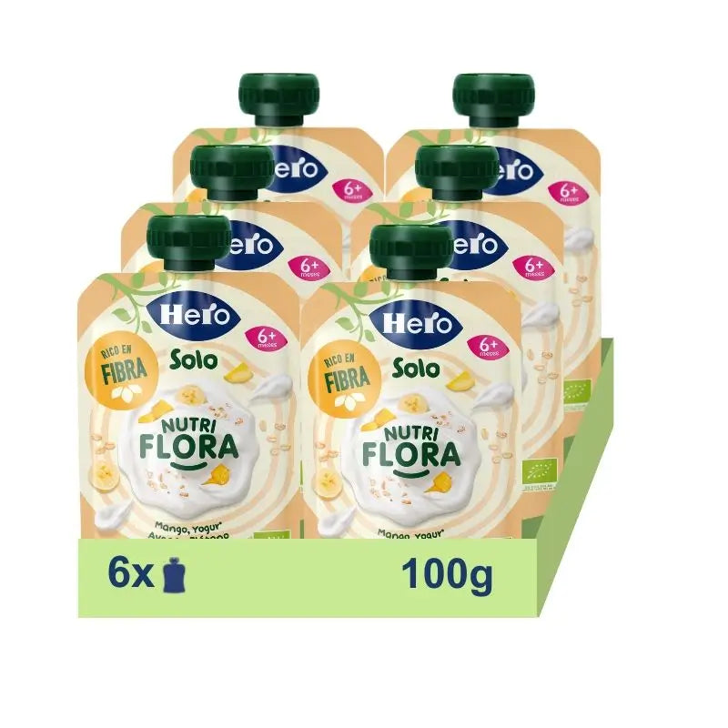 Hero Baby Pack Solo Nutriflora Mangue, yaourt, banane et flocons d'avoine, 6 X 100 g