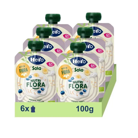Hero Baby Pack Solo Nutriflora Banane, yaourt, myrtilles et flocons d'avoine, 6 X 100 grammes