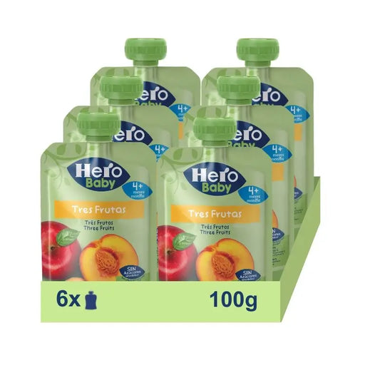 Hero Baby Sachet Trois Fruits, 6 X 100 grammes